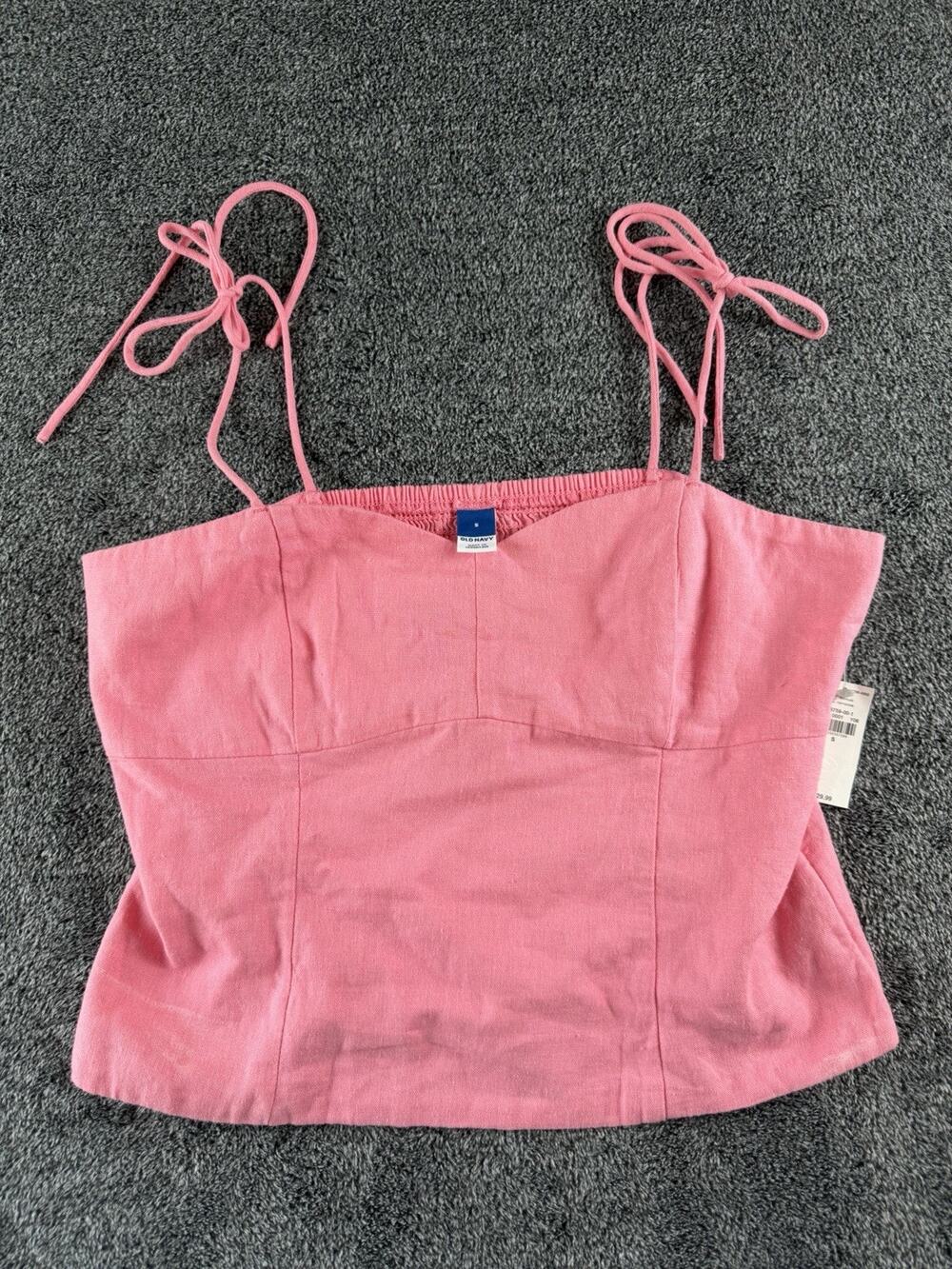 NWT Old Navy Pink Linen Blend Tie Shoulder Crop Cami Tank Top Size Small
